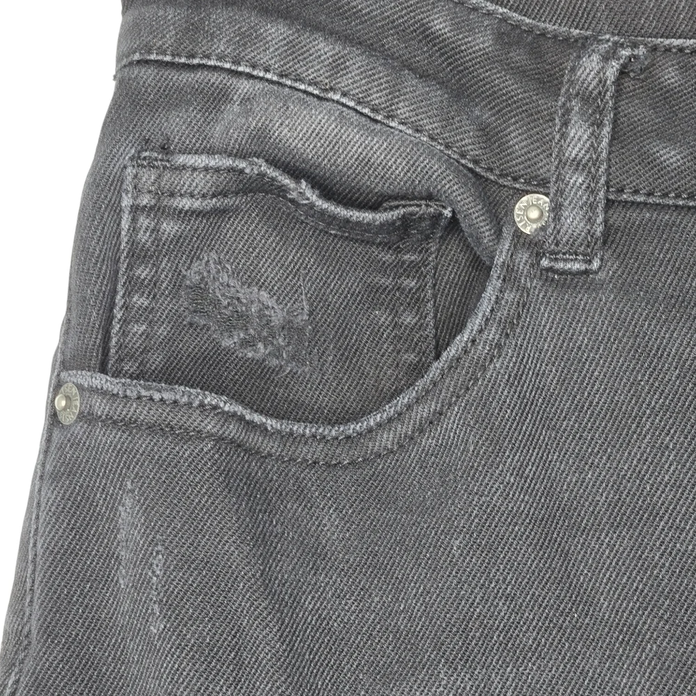 RISEN Womens Black Distressed Straight Leg Crop Ankle Denim Jeans Size 32